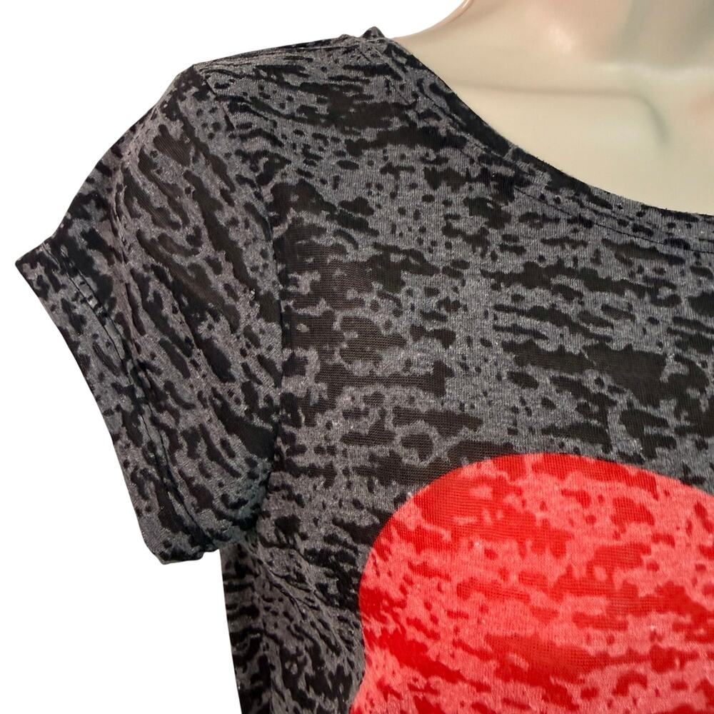 INC International Concepts Black Red Heart Burn Out Short Sleeve T Shirt - Picture 7 of 13